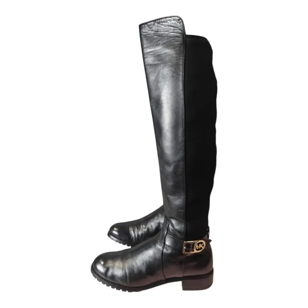 MICHAEL KORS Bryce Black Panel Leather Over The Knee Boot Size 8.5M